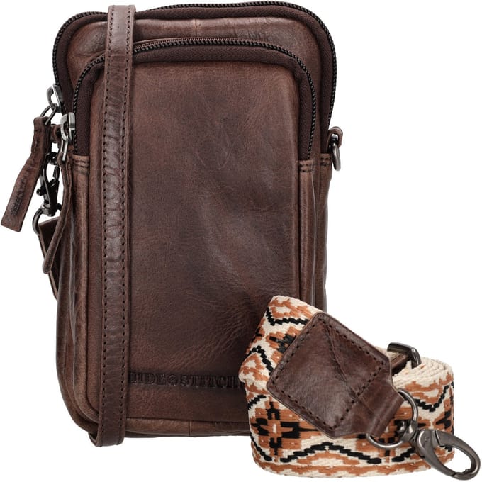 Hide & Stitches Next Navajo Telefoontasje - 100% Leer - Donkerbruin