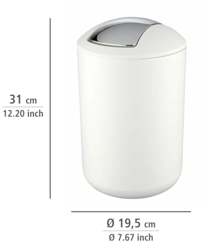 Stijlvolle Witte Prullebak 6.5L voor Badkamer