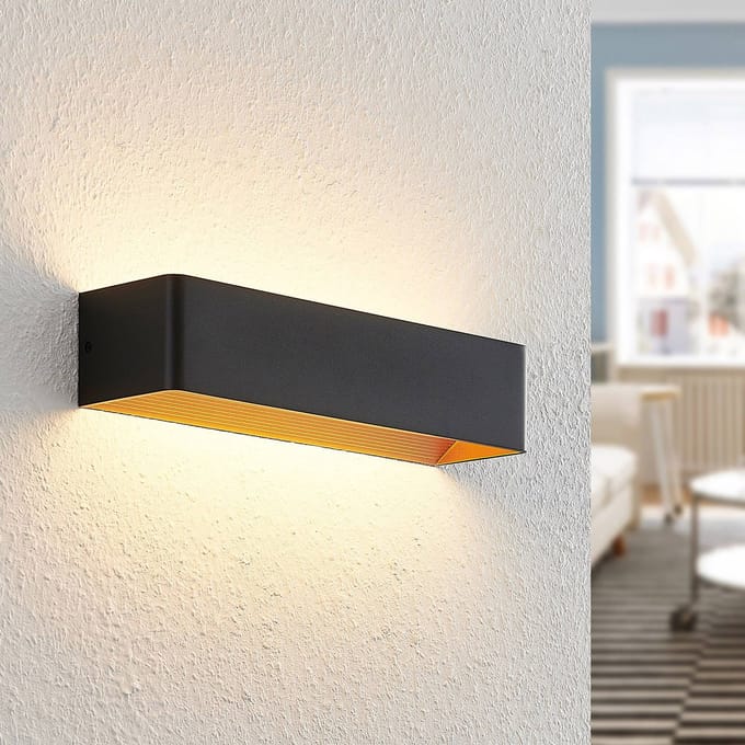 Arcchio LED wandlamp Karam, 37 cm, zwart, metaal, up/down