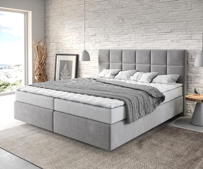 Boxspringbed Dream-Fine microvezel grijs 180x200 met matras en topper