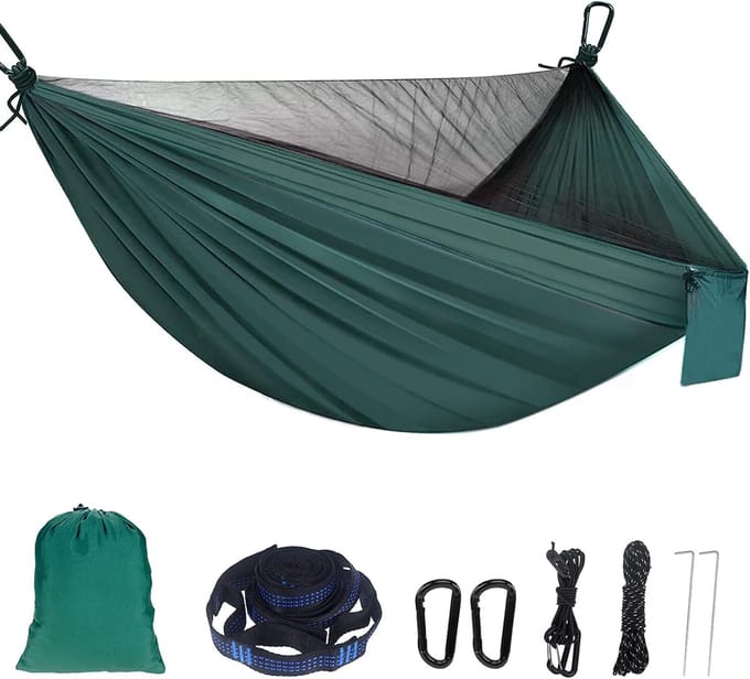 Campinghangmat met muskietennet – 300kg, 2-persoons, groen