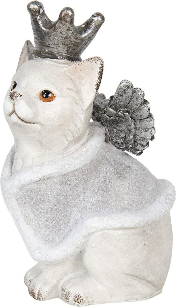 Clayre & Eef Beeld Kat 17x15x28 cm Grijs Kunststof