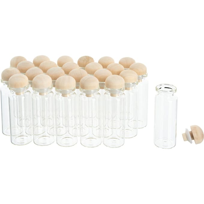 VBS Glazen potjes met houten stop, 24 stuks