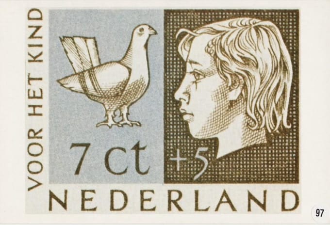 Briefkaart met afbeelding meisjeskopje met duif postzegel