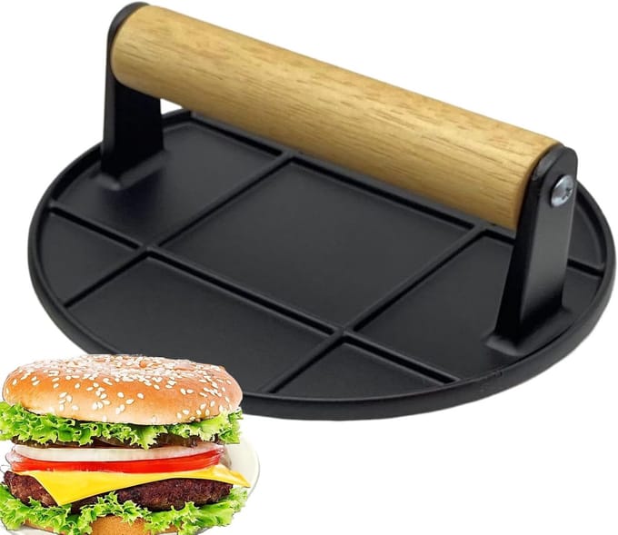Burgerpers - Baconpers Grill - Gelijkmatig Grillen - Hittebestendig Handvat - 16.5 cm Diameter - Zwart