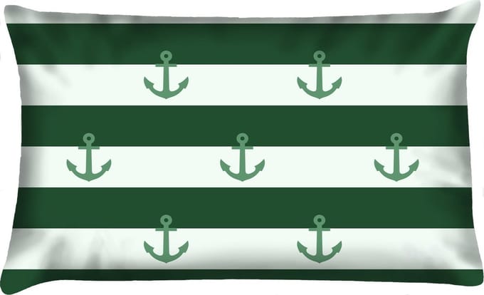 Sierkussen - Buitenkussen Groene Vingers Waterafstotend Bootkussen Streep Ankers - Groen - 60 Cm X 40 Cm