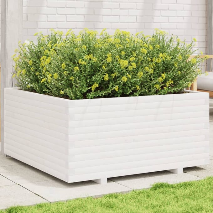 vidaXL - Plantenbak - 100x100x49,5 - cm - massief - grenenhout - wit