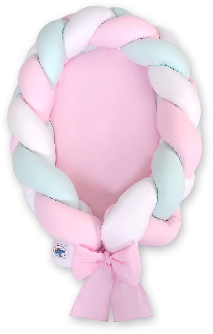 Gevlochten babynest 2 in 1 - wit-roze-mint