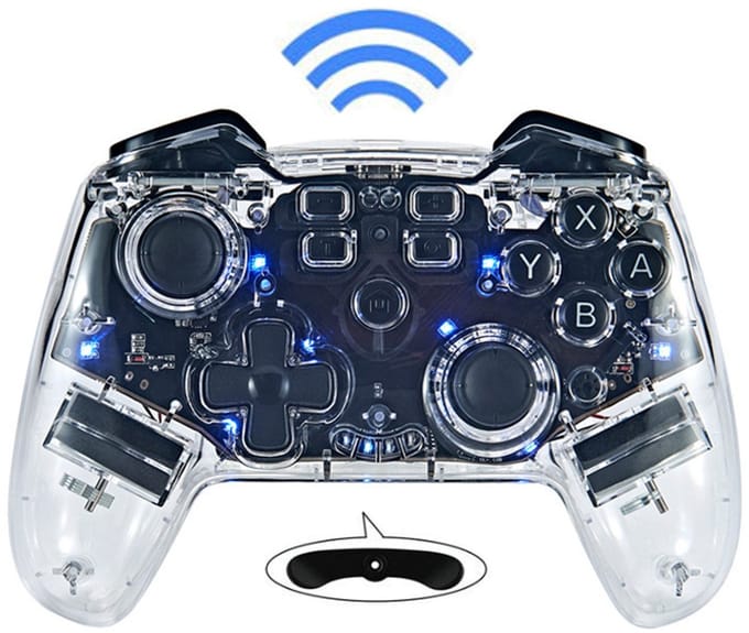 NAXSIR Draadloos Controller compatibel Nintendo Switch- met Wake-up Functie, RGB Verlichting, Trillingsfeedback & Macro Programmering - Transparant