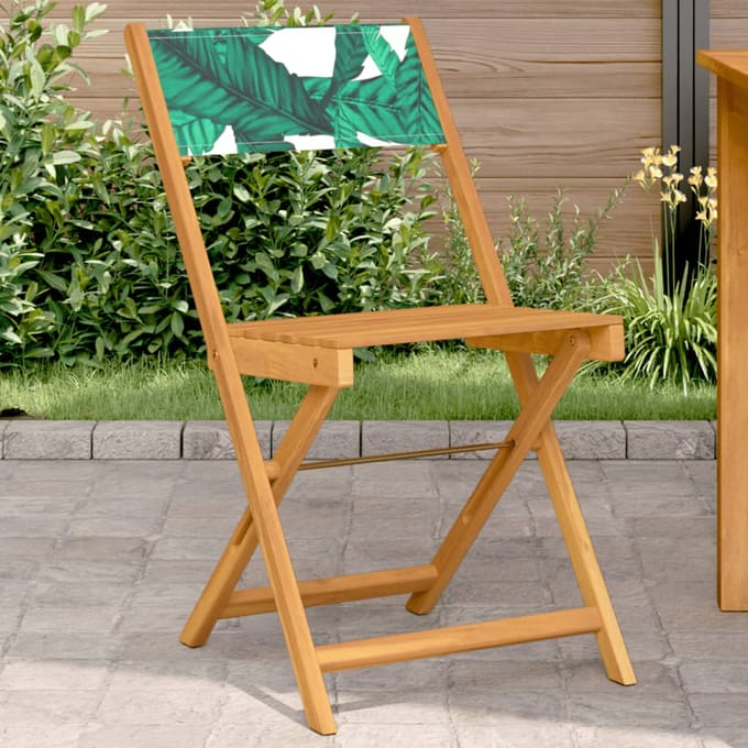 vidaXL - Inklapbare - stoelen - 2 - st - bladpatroon - massief - acaciahout - en - stof