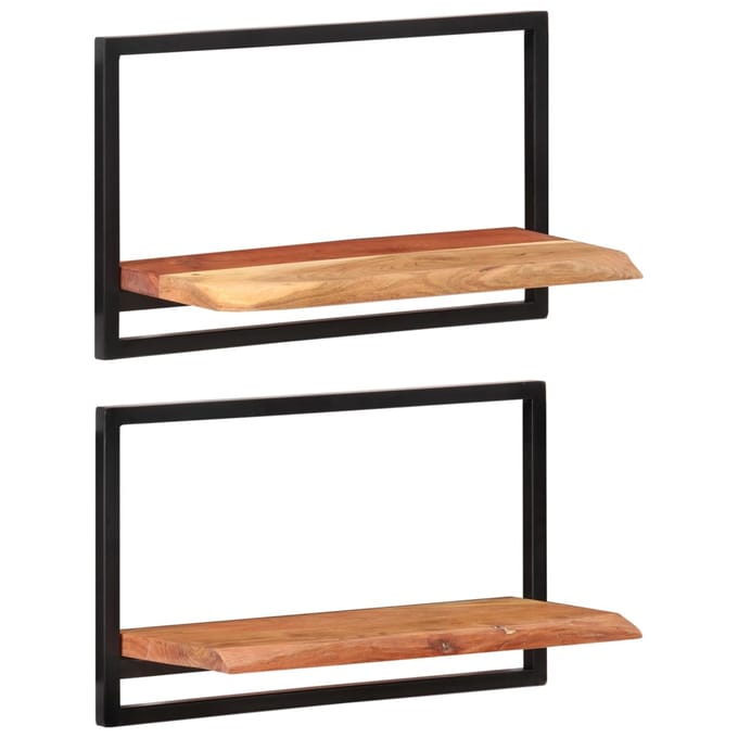 vidaXL - Wandschappen - 2 - st - 60x25x35 - cm - massief - acaciahout - en - staal