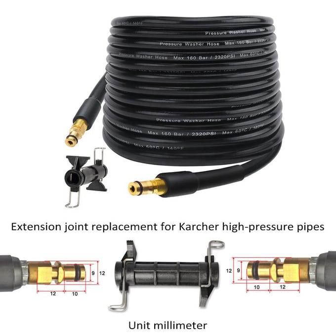 Hogedrukreiniger Slang PVC Verlengslang 10m Drie Laags Explosieveilig en Ultra 10m with Extension Connector zwart