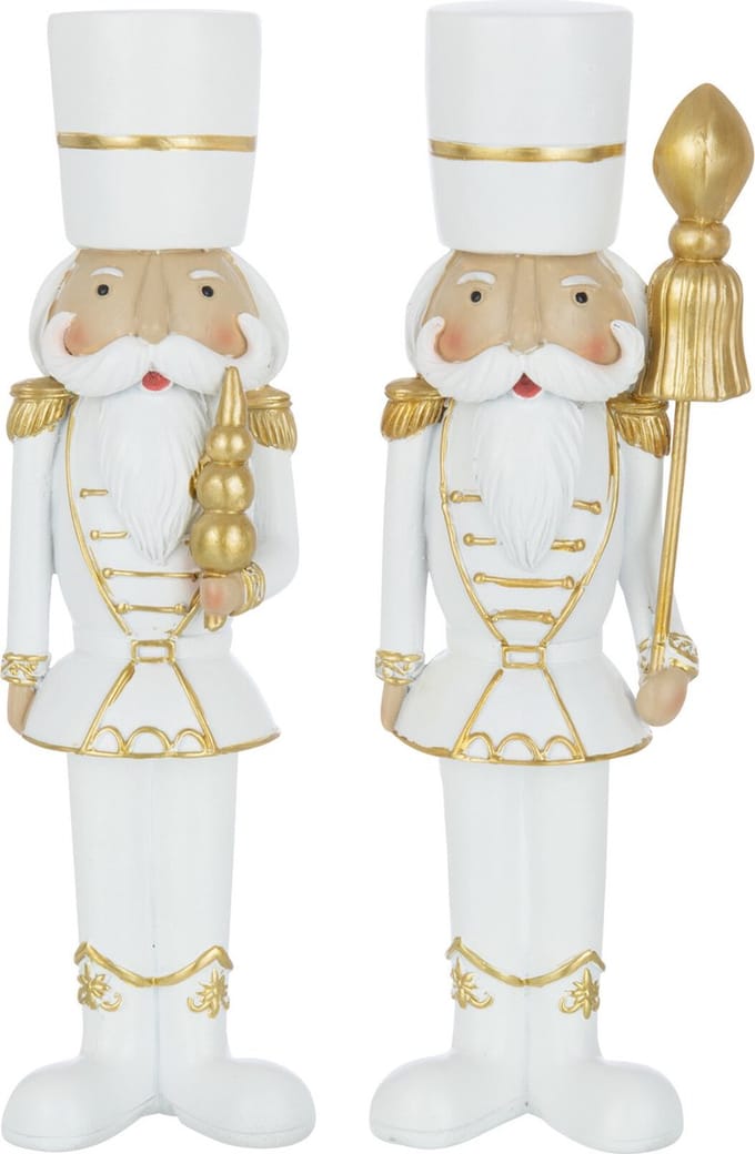 J-Line figuur Notenkraker - polyresin - wit/goud - large - 2 stuks