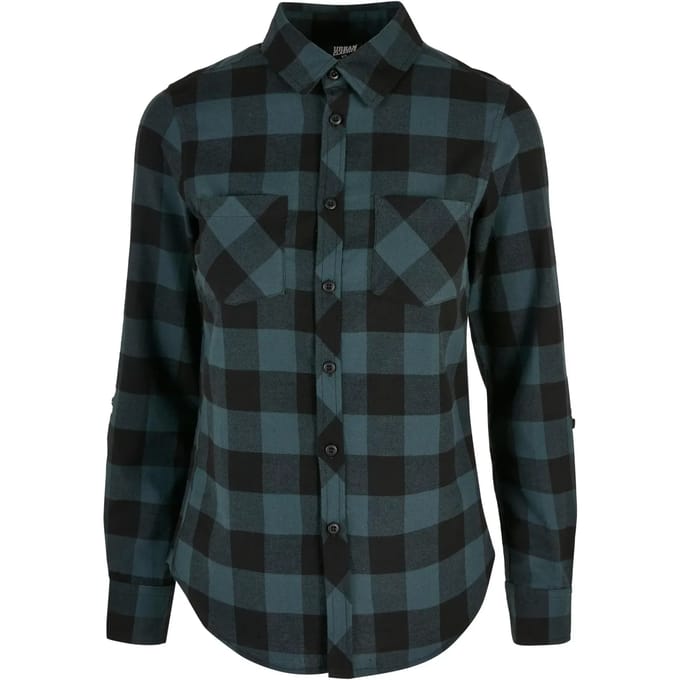 Urban Classics - Turnup Checked Flanell Blouse - XS - Blauw/Zwart