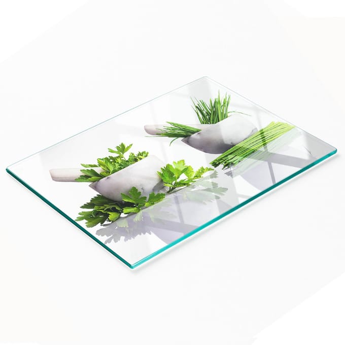 Multifunctionele decoratieve kruidenplank van gehard glas voor in de keuken, 80x52 cm