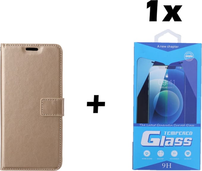 iPhone 7 Plus / 8 Plus Telefoonhoesje - Bookcase - Ruimte voor 3 pasjes - Kunstleer - met 1x Tempered Screenprotector - SAFRANT1 - Goud