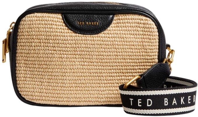 Ted Baker Schoudertas Bardas Webbing Faux Raffia Camera Crossbody Bag Black Zwart