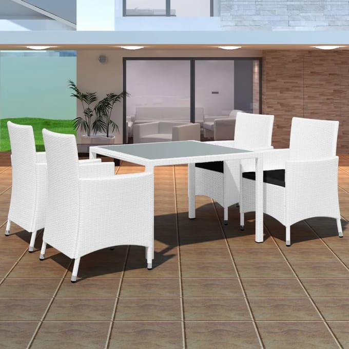 vidaXL - 5-delige - Tuinset - poly - rattan - crèmewit