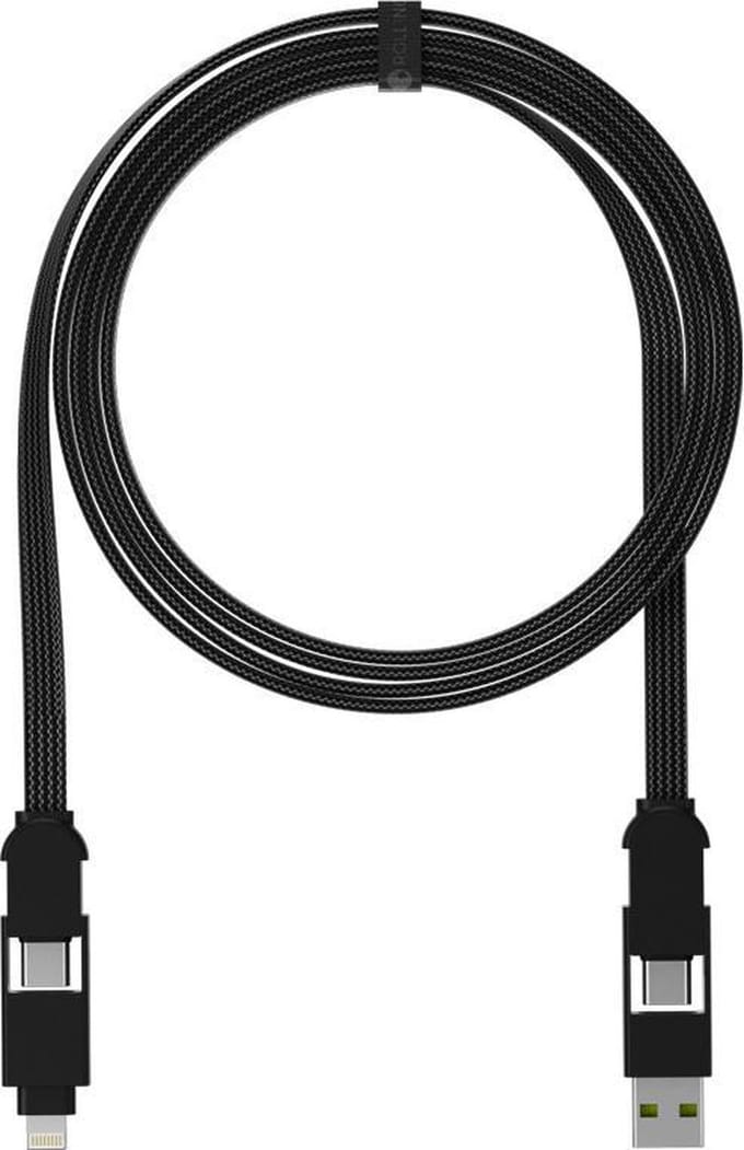 Rolling Square inCharge X Max 6-in-1 Snellaadkabel 1.5m - USB-C, Lightning & Micro-USB Oplaadkabel - Voor iPhone, iPad, Android, Macbook & Laptop - Zwart