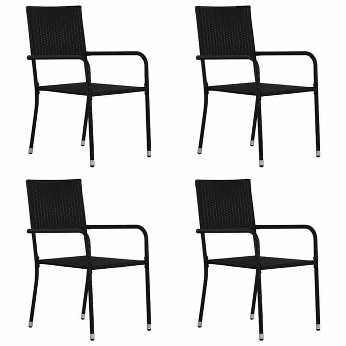 vidaXL - Tuinstoelen - 4 - st - stapelbaar - poly - rattan - zwart