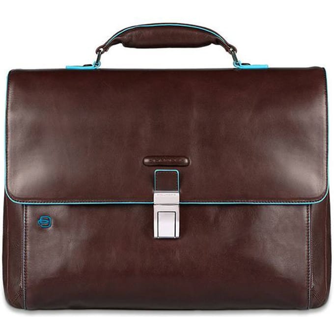 Zak Piquadro Blauw Vierkant Bruin Lederen Map CA3111B2-MO
