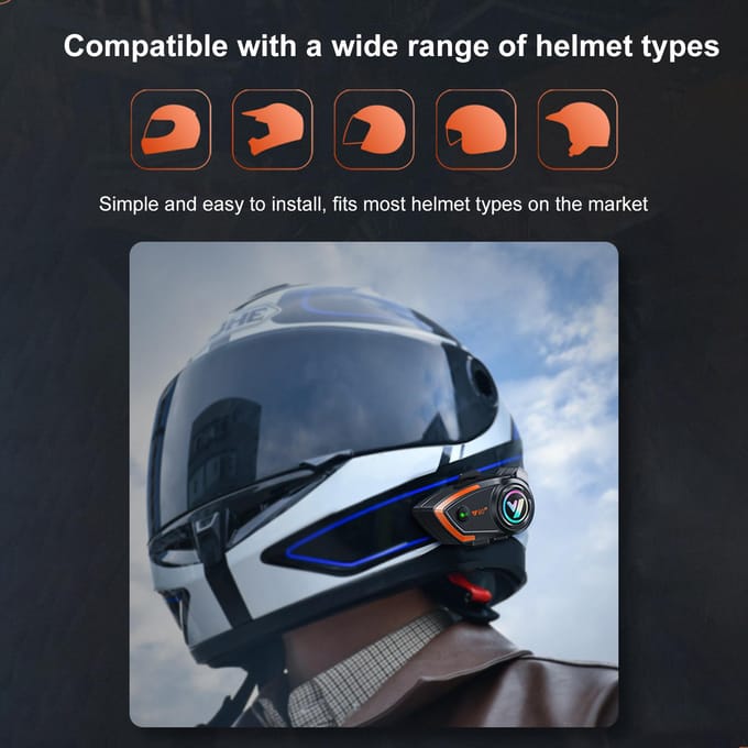 Motorfiets Intercom Helm BT Headset Compatibel met een Verscheidenheid aan Helmen type 1 black