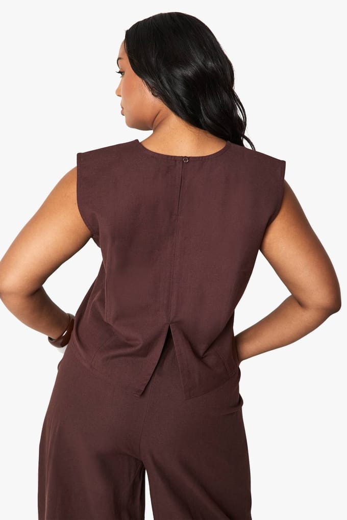 boohoo Dames Plus Linnen Boxy Crop | Chocoladebruin | Maat: 44