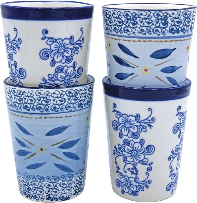 Lavandoux - Mokken - Old World - Floral Lace Blue - 300 ml - Set van 4