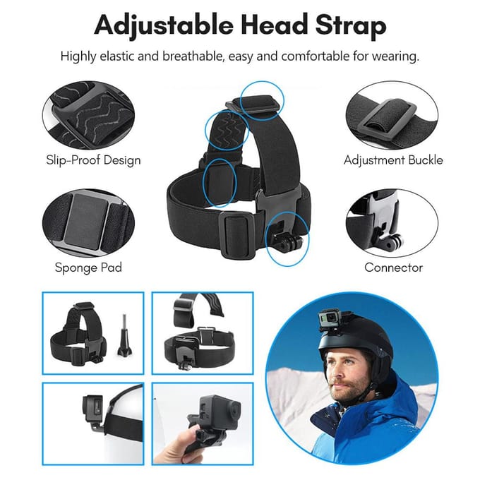 Andoer Sports Camera-accessoireset Borstbandbevestiging + Hoofdband + Nekhouder + Telefoonhouder voor zwart