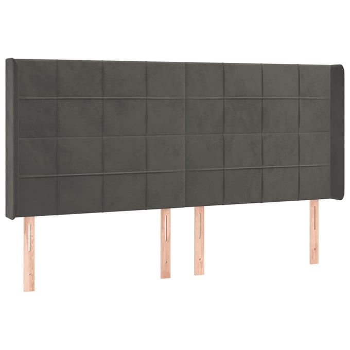 vidaXL - Hoofdbord - LED - 203x16x118/128 - cm - fluweel - donkergrijs