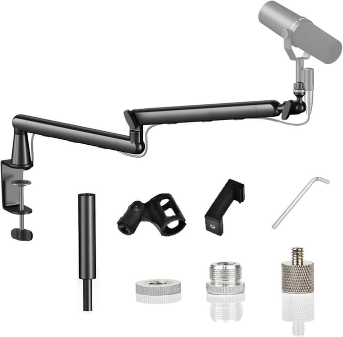 Verstelbare Microfoon Arm voor Bureau - Laag Profiel, Geschikt voor Diverse Microfoons - Zwart