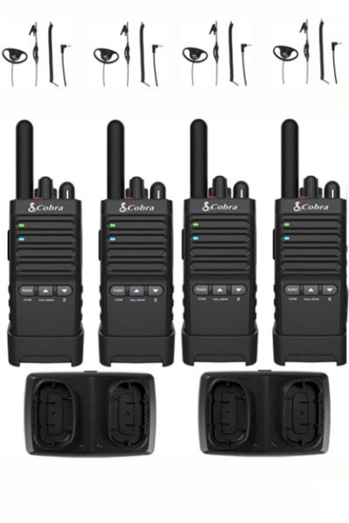 Set van 4 Cobra PX650 UHF PMR446 portofoons met D-shape oortje