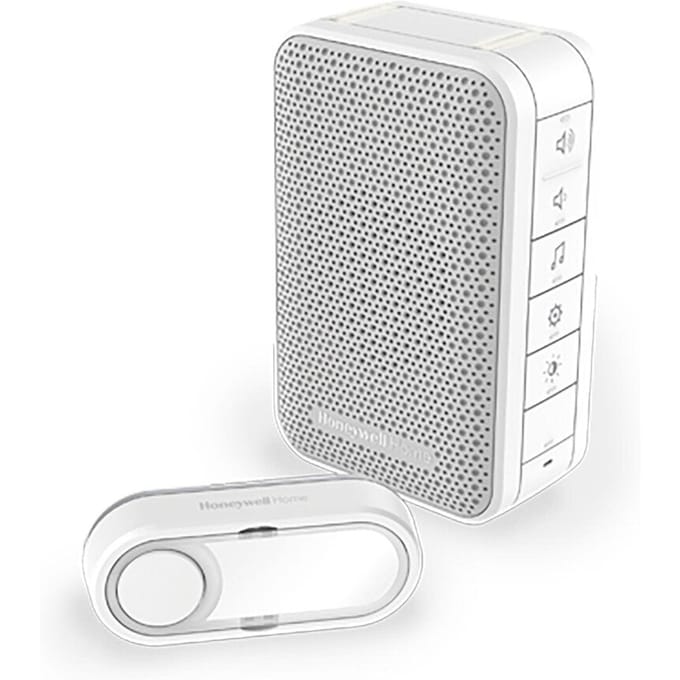Honeywell DC313N Deurbel - Draadloze draagbare deurbel met volumeregeling en drukknop - Wit