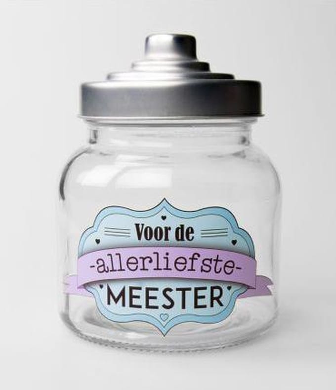 Snoeppot  gevuld "Voor de Allerliefste Meester"