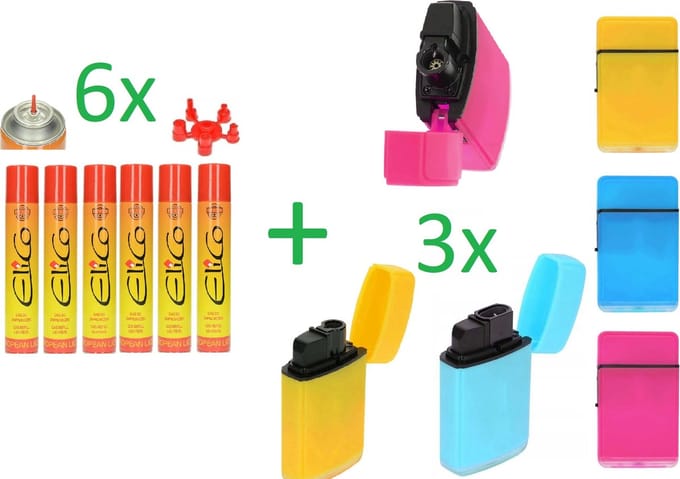 SMH LINE Jetflame - Easy Torch - Turbo Aansteker - 3x Aansteker + 6x Gasflessen