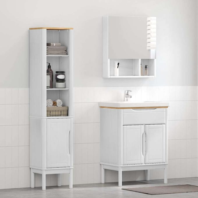 vidaXL - Badkamermeubel - Set - FLORO - 2 - st - Wit - Massief - vurenhout