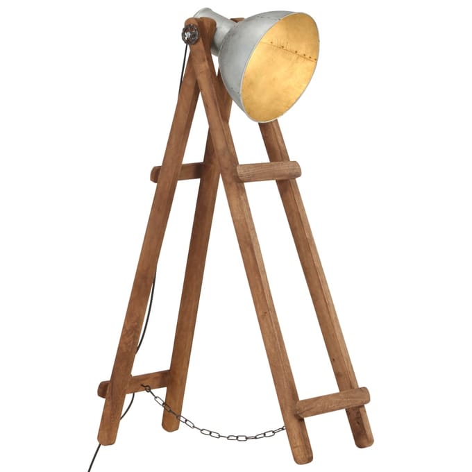 vidaXL Vloerlamp E27 massief mangohout zilverkleurig