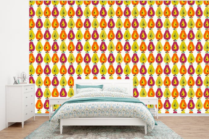 Behang - Fotobehang Retro - Design - Peer - Fruit - Breedte 295 cm x hoogte 220 cm
