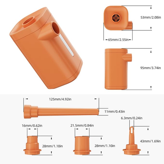 Draagbare Luchtpomp voor Opblaasartikelen Luchtpomp met Campinglantaarn 2000mAh Batterij Type-C Oplaadbaar oranje