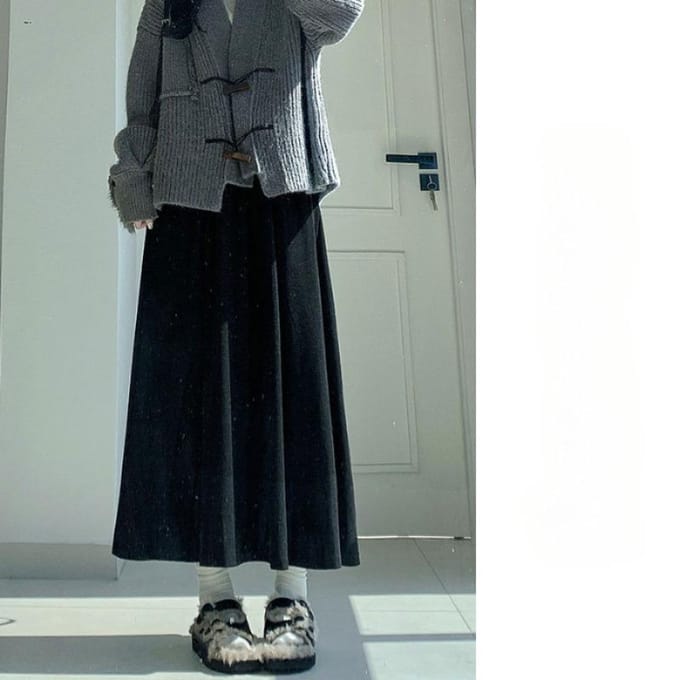 Jupe en Riz Gluant Gris Foncé Automne Nouvelle Taille Haute Drapé Jupe Moyenne et Longue pour Femme L gray