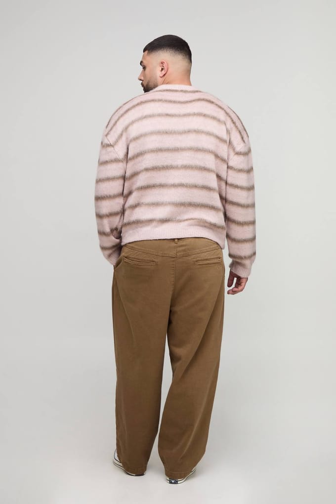 Plus oversized boxy geborstelde ombré streep gebreide trui | Pink | Size 2XL