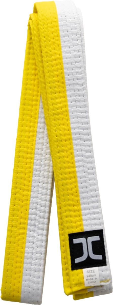 JC Taekwondo banden half Wit half Geel (Maat: 280)