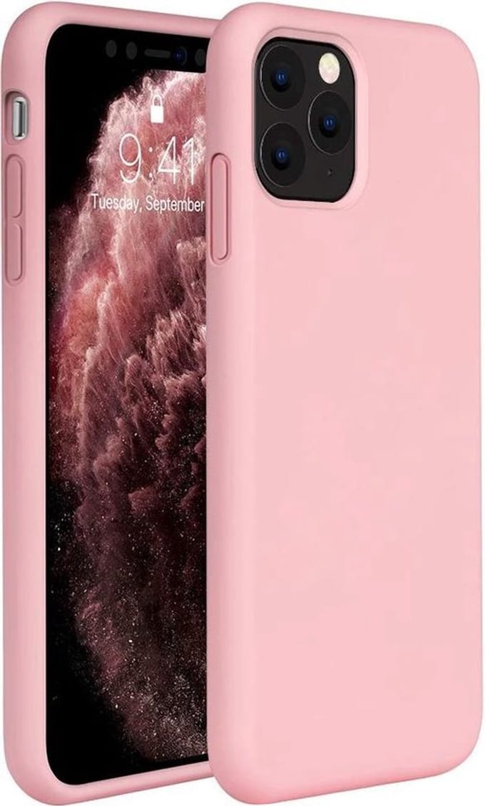 HB Hoesje Geschikt voor Apple iPhone 11 Pro - Siliconen Back Cover / Glazen Screenprotector - Roze