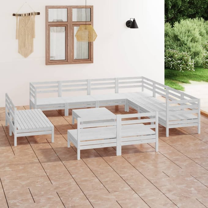 vidaXL - 12-delige - Loungeset - massief - grenenhout - wit