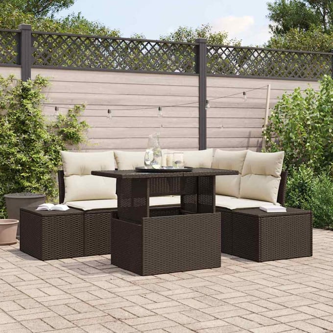 vidaXL - Tuinbank - Set - 5 - st - Bruin - en - Crème - poly - rattan
