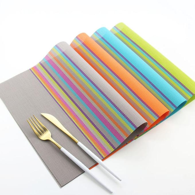6 stuks Placemats PVC Antislip Wasbaar Hittebestendig Regenboogstreep Eettafel Onderzetters voor blue