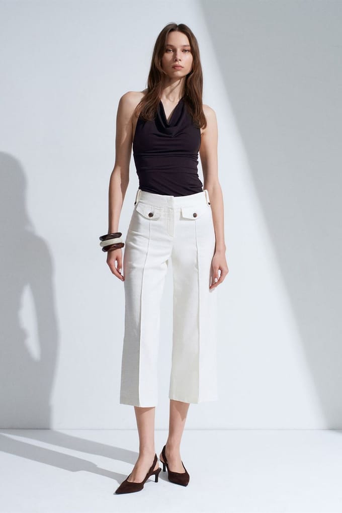 High-Waisted Katoenen Poplin Capri Culottes