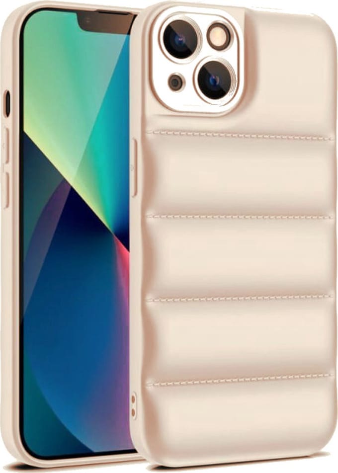 Puffer Case - Telefoonhoesje - Apple iPhone 14 Pro Max - Bumper hoesje - Siliconen - Bescherming - Beige / Wit