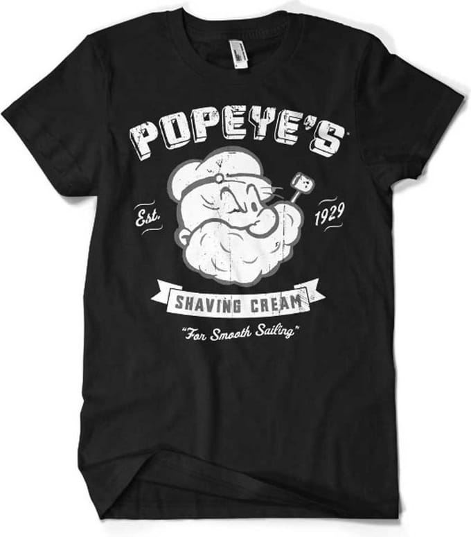 Popeye Heren Tshirt -L- Popeye's Shaving Cream Zwart