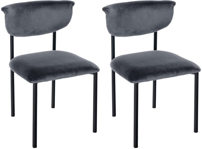 CLP Set van 2 eetkamerstoelen Gambell met rugleuning en gewatteerde fluwelen bekleding Fluweel/donkergrijs